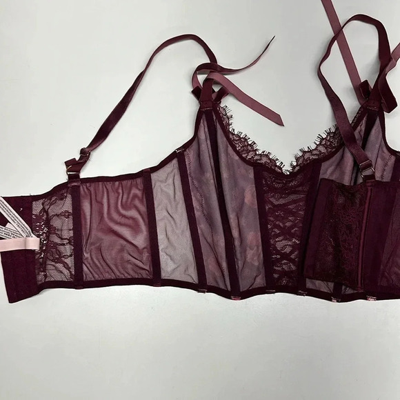 Victoria's Secret Corset Bra Top in Peony Trellis Maroon Red Floral Bows Medium - Picture 6 of 8